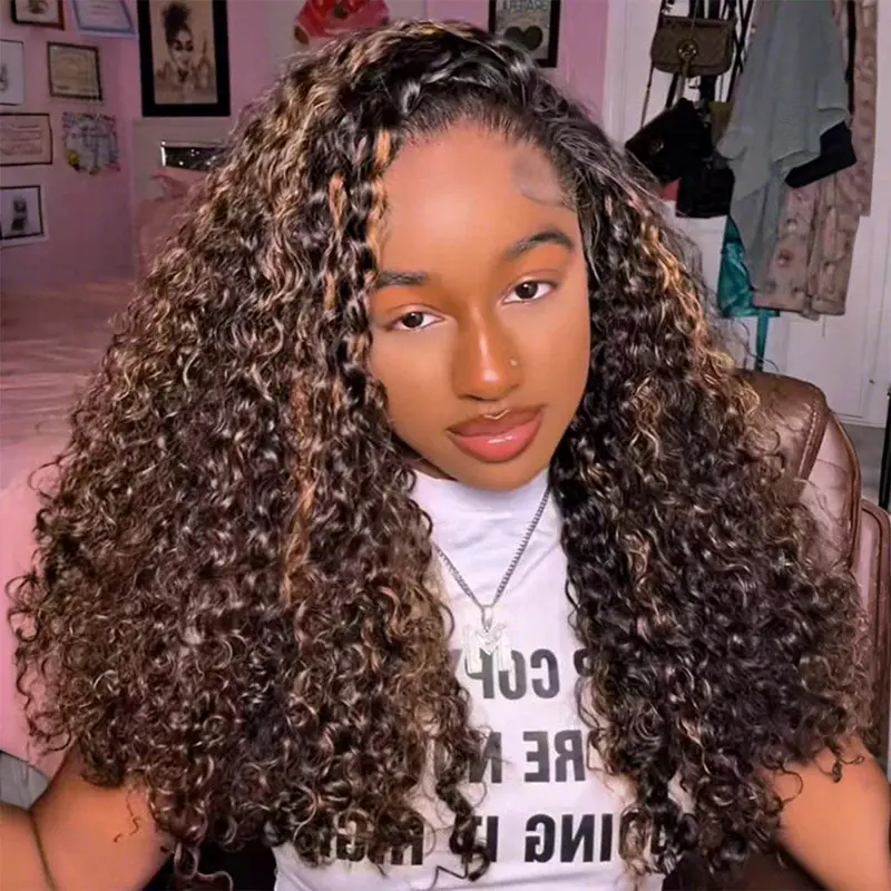 OQ HAIR Highlight Brown Water Wave Wear Go Half Wig 3-IN-1 Seamless Flip Over Wig With Drawstring Invisible Hairline Glueless Human Hair Wigs Beginner Friendly #tiktokshopstockup #SohoChic
