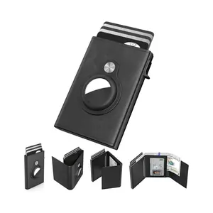 Men's Pop-Up Credit Card Holder Wallet with AirTag Compatible RFID Blocking Front Pocket Trifold Design for 5-9 Cards Secure & Compact