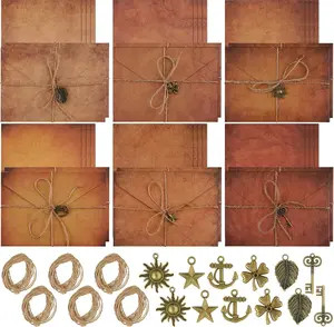 Vintage Stationary Paper and Envelopes Set 7.64"L x 5.35"W Writing Stationery Paper Letter and Envelopes Includes Sheets Antique Letter Papers, Kraft Envelopes, Retro Accessories, Rope (60 Pieces)