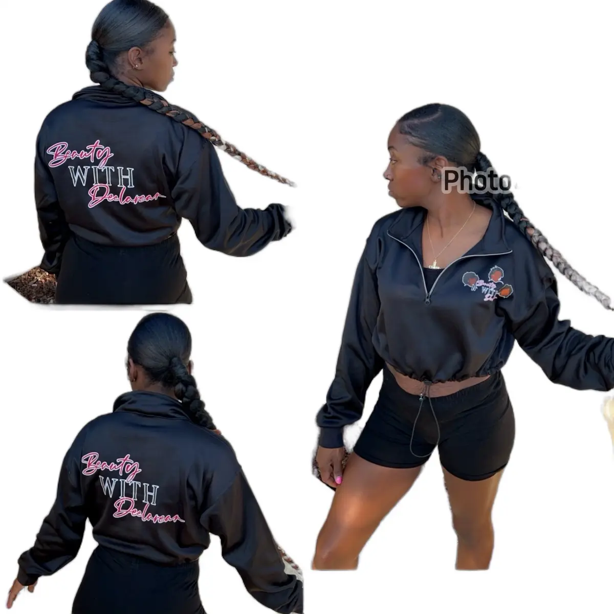 Polyester “poly” drawstring Crop sweater
