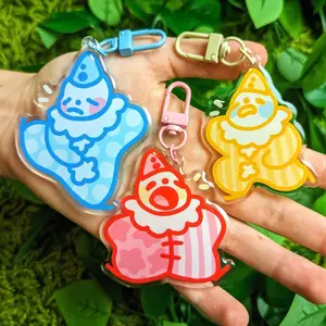 3 Ops Cute Lil Clown Acrylic Keychains / Blue - Red - Orange Tone Bag Charm Cutest Gifts