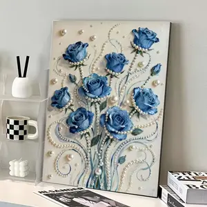 Blue Rose Pearl Painting Kit, 15.75 X 11.81 Inches Framed, Beginner DIY Diamond Art Set, Handmade Wall Decor Gift
