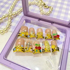 【Buy Two, Get One Free】Solo Nails European Style with Rhinestones Luxury Press-On Nails, Each Set 0.8 Inches, 10 Pieces Duckbill Glossy Style, Specially Handcrafted for Women and Girls' Nail Art, Easy-to-Apply Stick-On Nail Kit. Reusable.