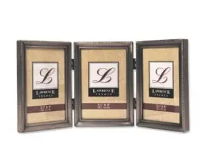 Lawrence Frames 11535T Lawrence Frames Antique Pewter Hinged Triple 3x5 Picture Frame - Beaded Edge Design