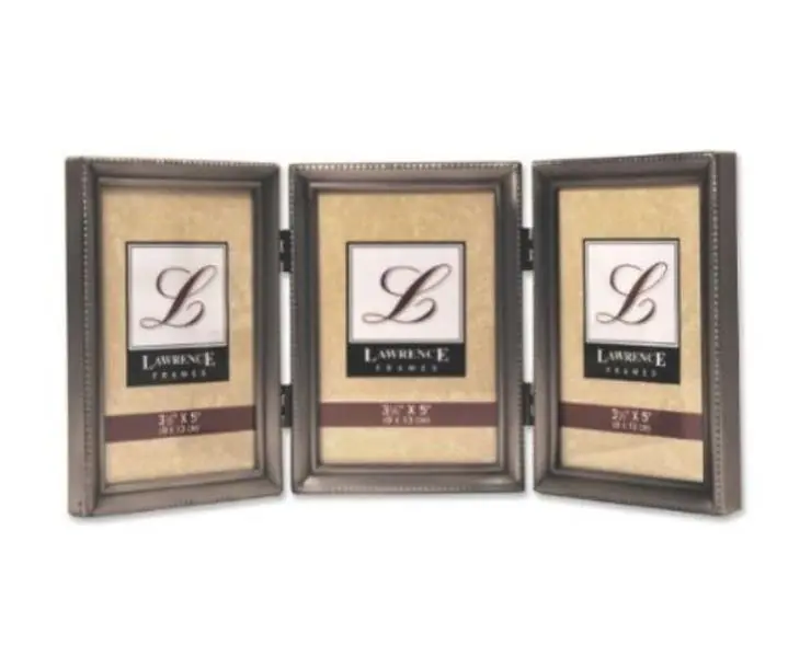 212 MAIN Antique Pewter Traditional Steel Frame - Hinged Triple 3"x5" Narrow Picture Frames with Beaded Edges, Ideal for Baby Photos, Maternity Decor, Steel Frame Picture Frames