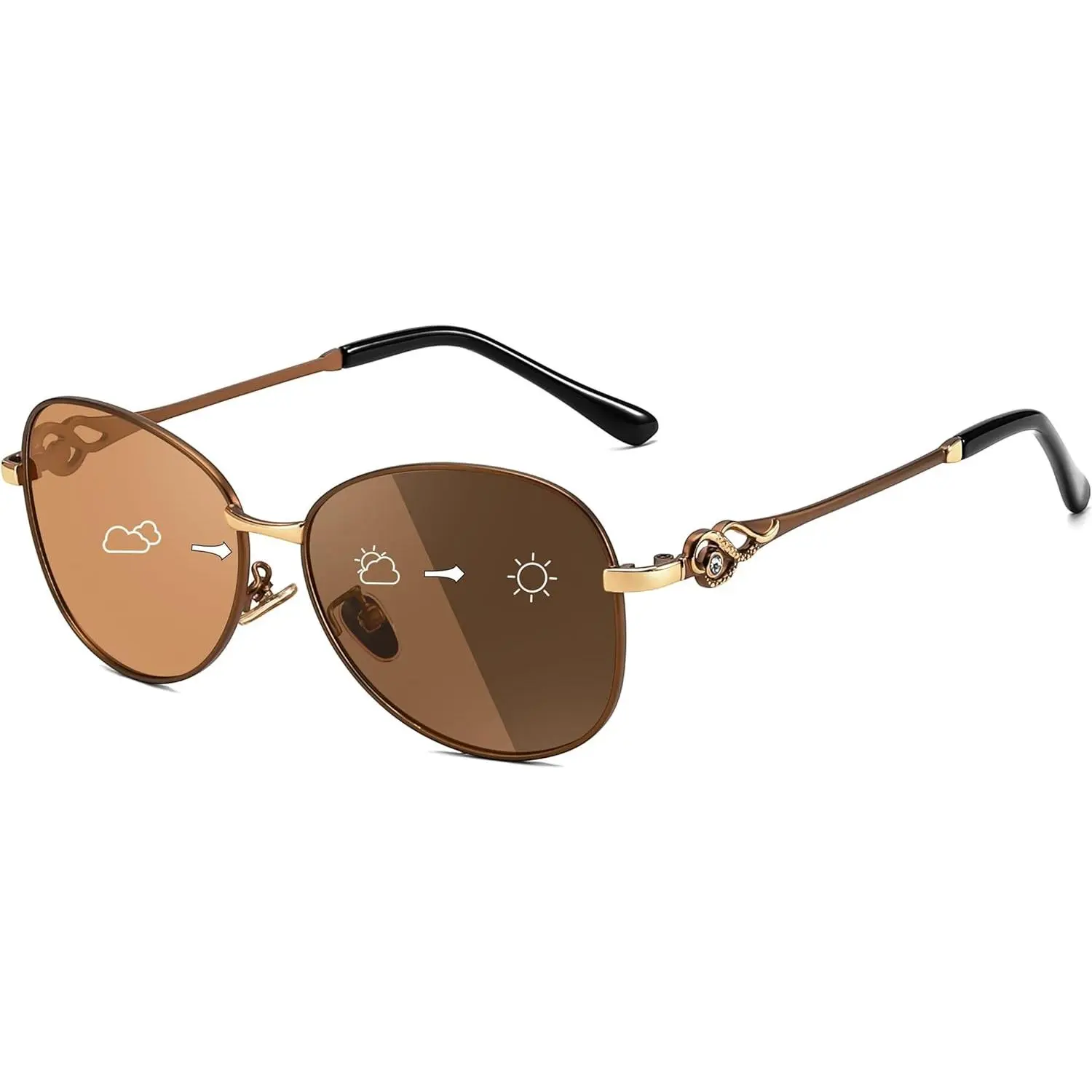 EyeconicFinds Oval Rhinestone Sunglasses Women Retro Metal Photochromic Sunglasses Classic Vintage UV400 Protection B1119 Frames
