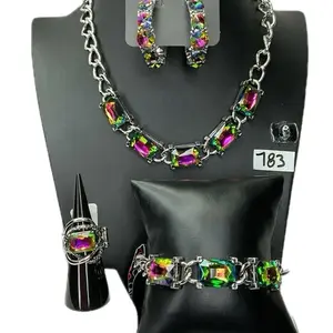 Magnificent Musings Complete Trend Blend Necklace Earrings Bracelet Ring Set with Vibrant Gemstones and Silver Chain