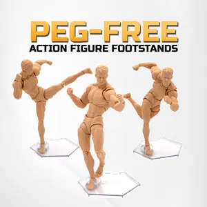 Peg-Free Action Figure Stands - 9 Pack - 1/12 & 1/10 Scale - Clear/Transparent - 3"x3.5" Durable