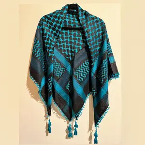Turquoise and Black Keffiyeh Handmade in Bethlehem - Soft Cotton Blend Shawl Wrap with Tassel Decor for Solidarity and Style