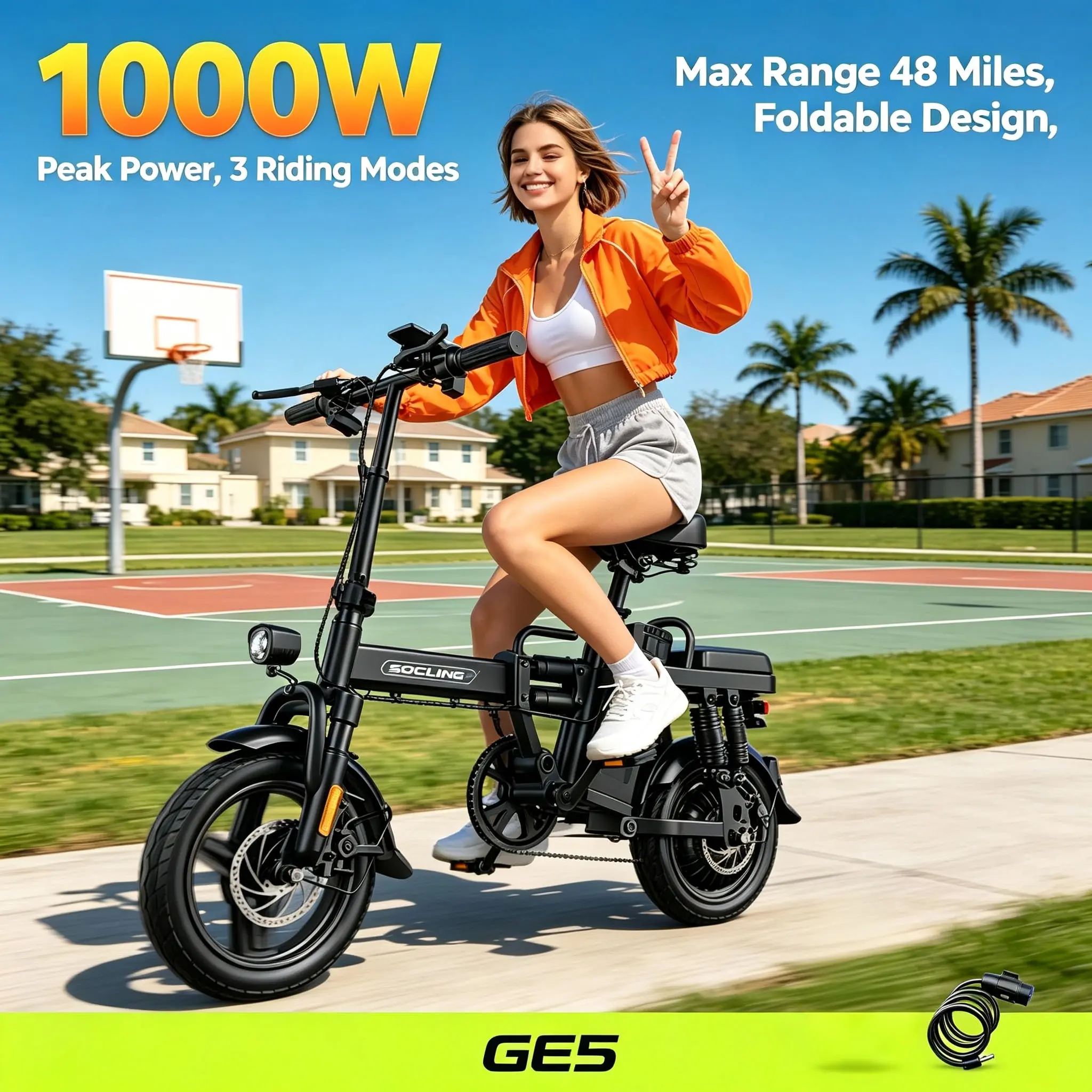 GE5 Compact Foldable Electric Bike, Portable Folding E-Bike Easy to Carry for Weekend Getaways and Suburban Trips