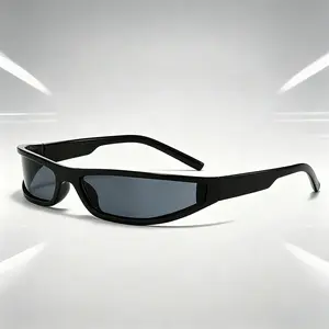 Y2K Futuristic Cyberpunk Sunglasses for Women Men, Trendy Sporty Wrap Shield Sun Glasses, Vintage Retro Rave Festival Eyewear UV400 Protection, Fashion Tinted Lens Rectangle Shades, Black Silver Frame Everyday Wear