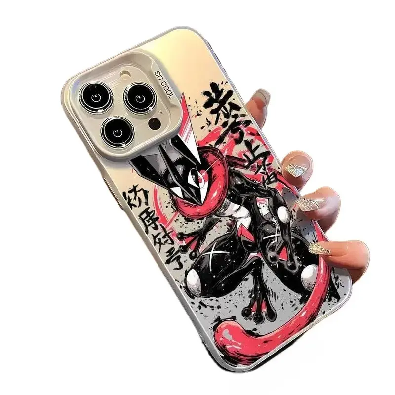Cartoon Greninja design, silver phone case, compatible with iPhone 12, 13, 14, 15, 16, and 17.
