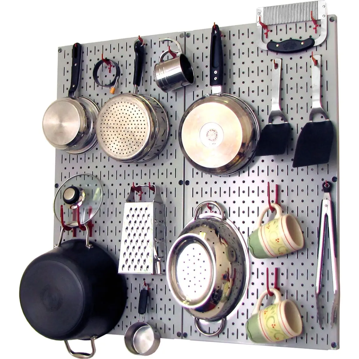 Wall Control B1296631 Kitchen Pegboard Pack Storage & Organization Kit, Gray & Red - 32 x 32 x 6 in.