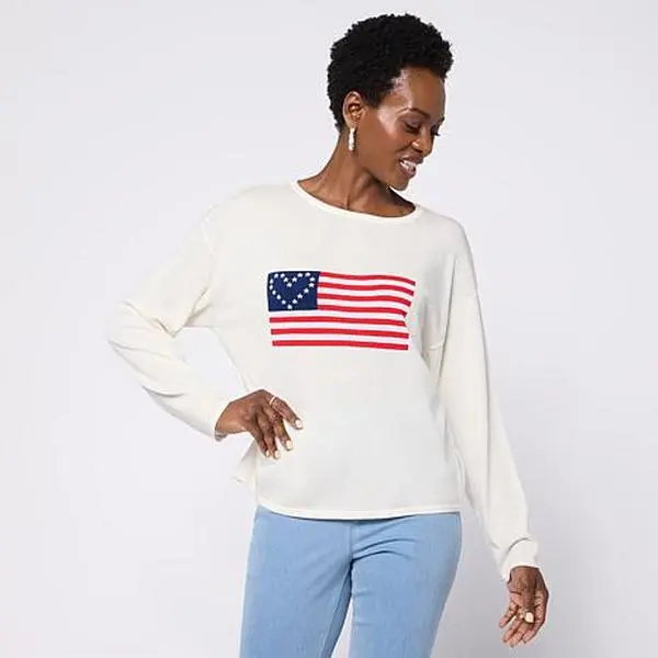Colleen Lopez Americana Flag or Star Motif Sweater