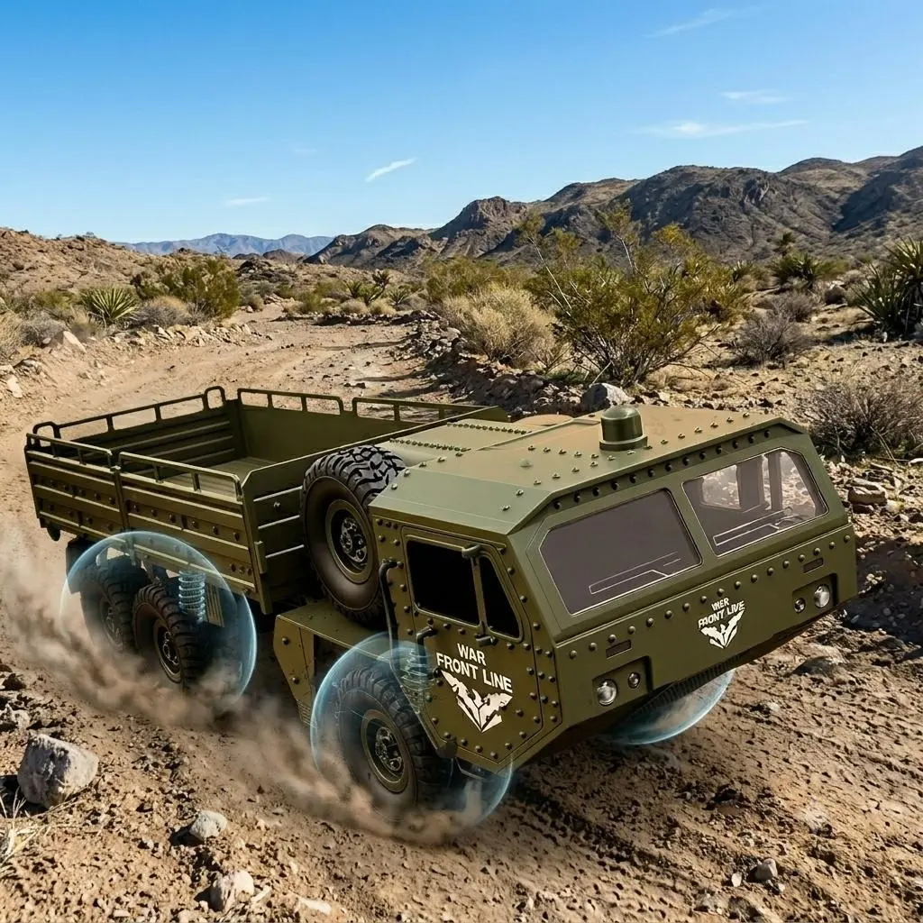 1:12 Scale RC Military Muscle Truck - Ultra High Impact Resistance, Dual-Speed Transmission, Hidden Battery Compartment, Steel Boxed Frame, Grade-Locking Differential, Extreme Climbing Adventure, Christmas Gifts for 12 Years Above Adventurous Enthusiasts,
