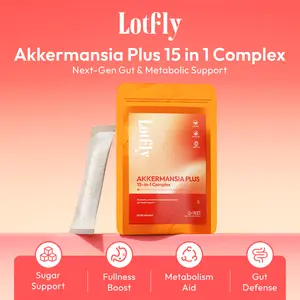 LOTFLY Akkermansia Plus 15-in-1 Complex | 7 Sticks Powder Pack | Prebiotic Fibers & Trace Minerals for Gut Health & Metabolic Balance