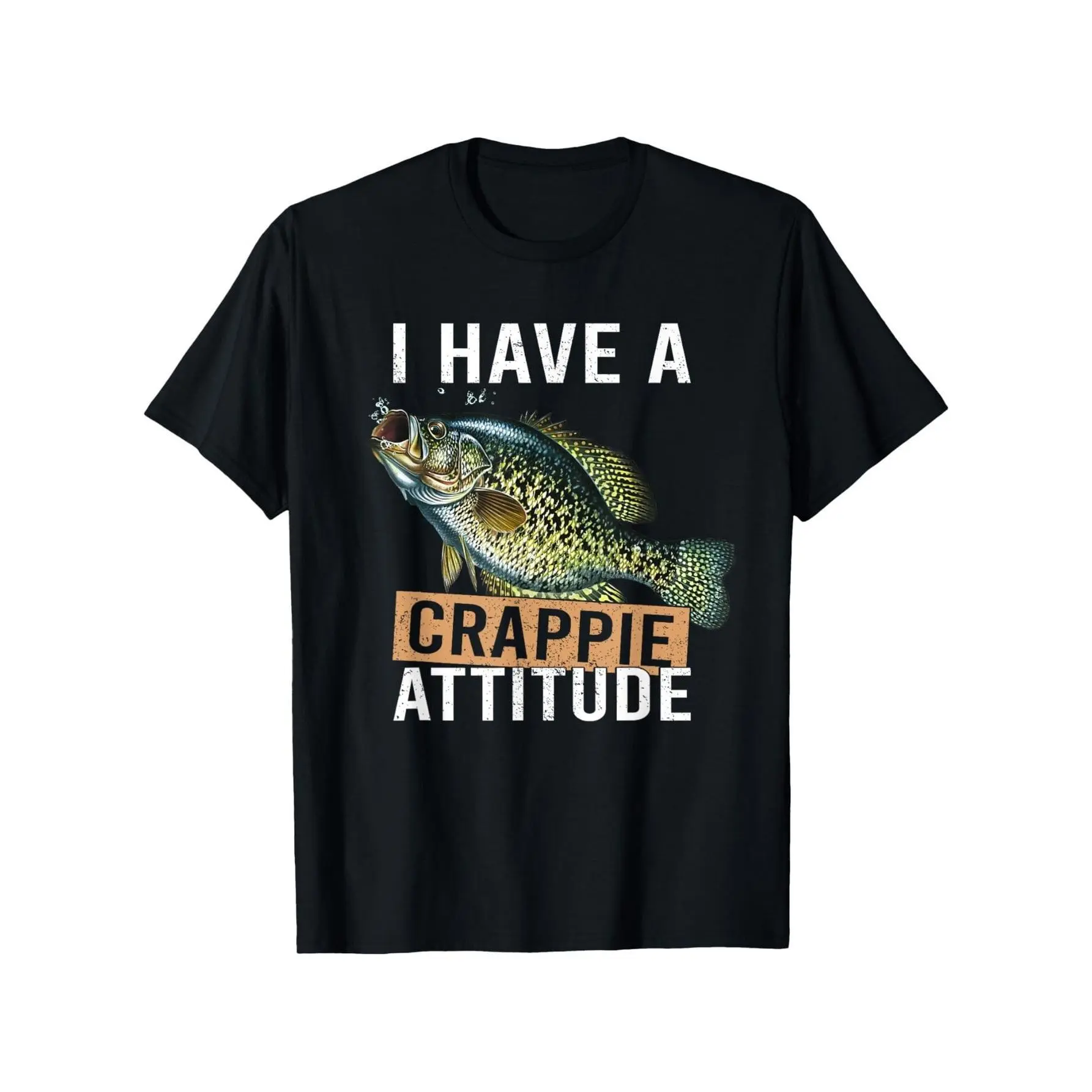100% Cotton Men's Fishing T-Shirt - Shortleeve Menswear, Round Neck, Crappie Print "I Have a Crappie Attitude" Design, Lightweight Breathable Smooth Cotton Fabric Crew Neck Tee, Ideal for Fishing & Casual Wear, S-3XL Sports & Outdoor Top, Shortsleeve, Tsh