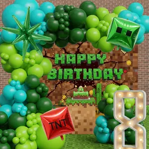 Video Game Balloon Arch Kit 138pcs Pixel TNT Camo Gaming Party Decor