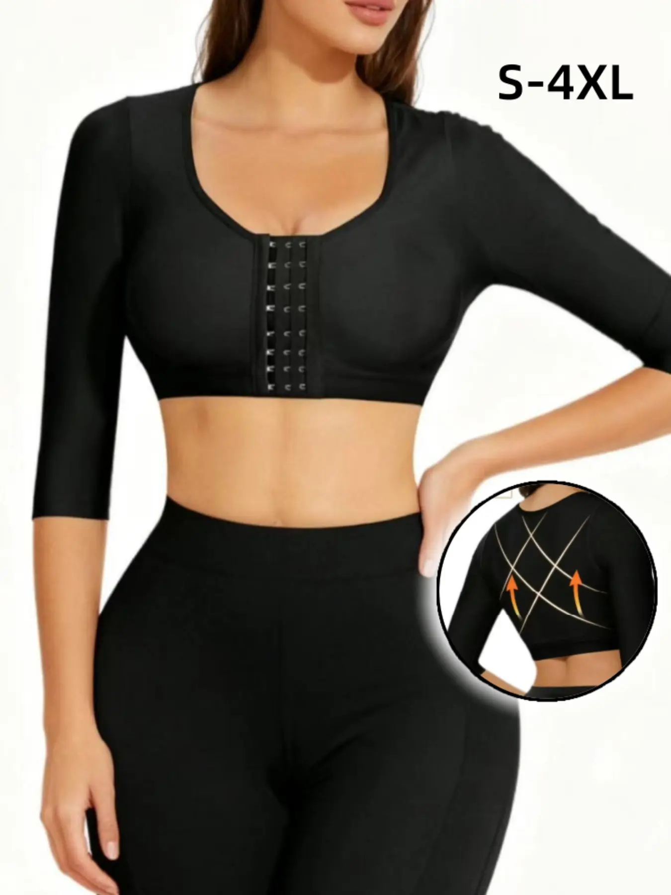 Colombian Faja Women's Solid Color Upper Arm Shaper Long Sleeves Front Closure Shapewear Bra Tank Top, Slimming Arm,High Stretch Shapewear Crop Top, Comfortable Farbic Womenswear, Ladies Shapewear for Daily Wear, Body Shapers