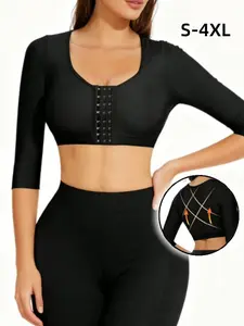 Colombian Faja Women's Solid Color Upper Arm Shaper Long Sleeves Front Closure Shapewear Bra Tank Top, Slimming Arm,High Stretch Shapewear Crop Top, Comfortable Farbic Womenswear, Ladies Shapewear for Daily Wear