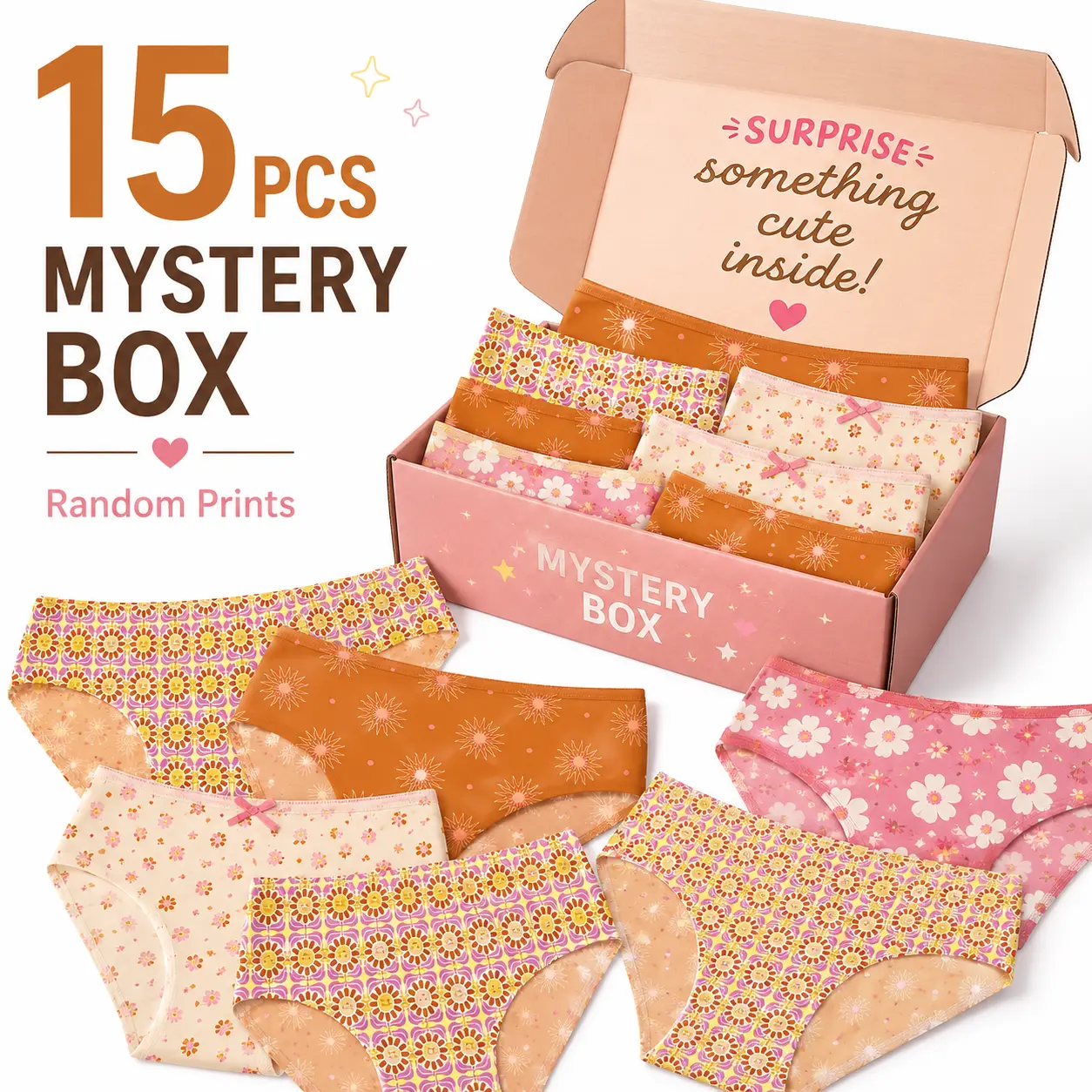 Women's 15pcs Mixed Panties Pack - Flat, High-Stretch,Random Styles, Printed Boxer Briefs, Plus Sizes XS-4XL