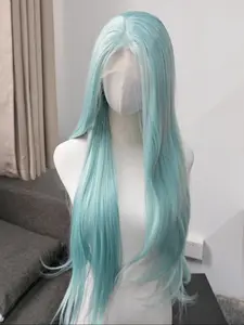 Blue Lace Front Wig 30 Inches, 13x4 HD Lace Frontal High-Quality Synthetic Hair, Heat-Resistant Fiber Long Straight Wigs For Women, No Bangs, Suitable for Cosplay, Parties, Travel, Lace Wear Wig