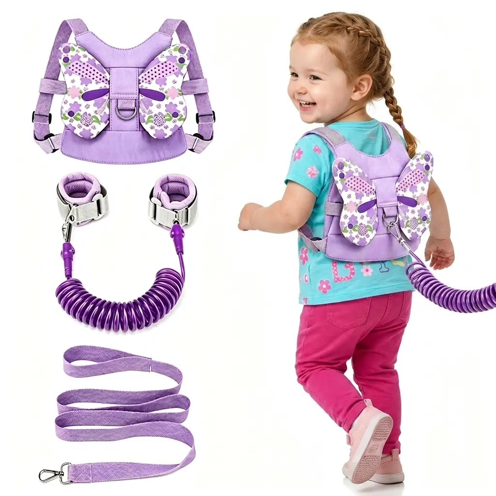 Upgraded Toddler Deer Harness with Leash, Anti-Lost Mesh-Cotton Adjustable Wrist Link, Steel Collapsible Walking Protector for Baby Girls Outdoor Use, Upgraded Toddler Harness, 3 Different Usage Options, Anti-Lost Leash
