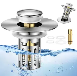 Universal 2 in 1 Bathroom Sink Stopper, Plug and Play, Pop-up Anti-Clog Removable Stainless Steel Filter Basket Drain Hair Plug Anti-Odor Plug, 1 Pack