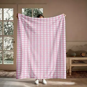 Vintage Pink White Buffalo Plaid Flannel Throw Blanket, Soft Warm Breathable Blanket, Ideal Holiday, Birthday Gifts for Women, Timeless Home Accent for Sofa, Bed, All Season