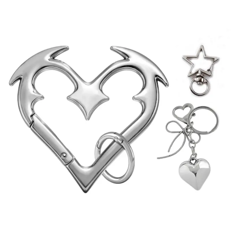 3Pcs Star Carabiner Y2K Keychain Aesthetic Star Moon Keychain Silver Fashion Key Chain Key Ring Accessory for Men Women ﻿ ﻿