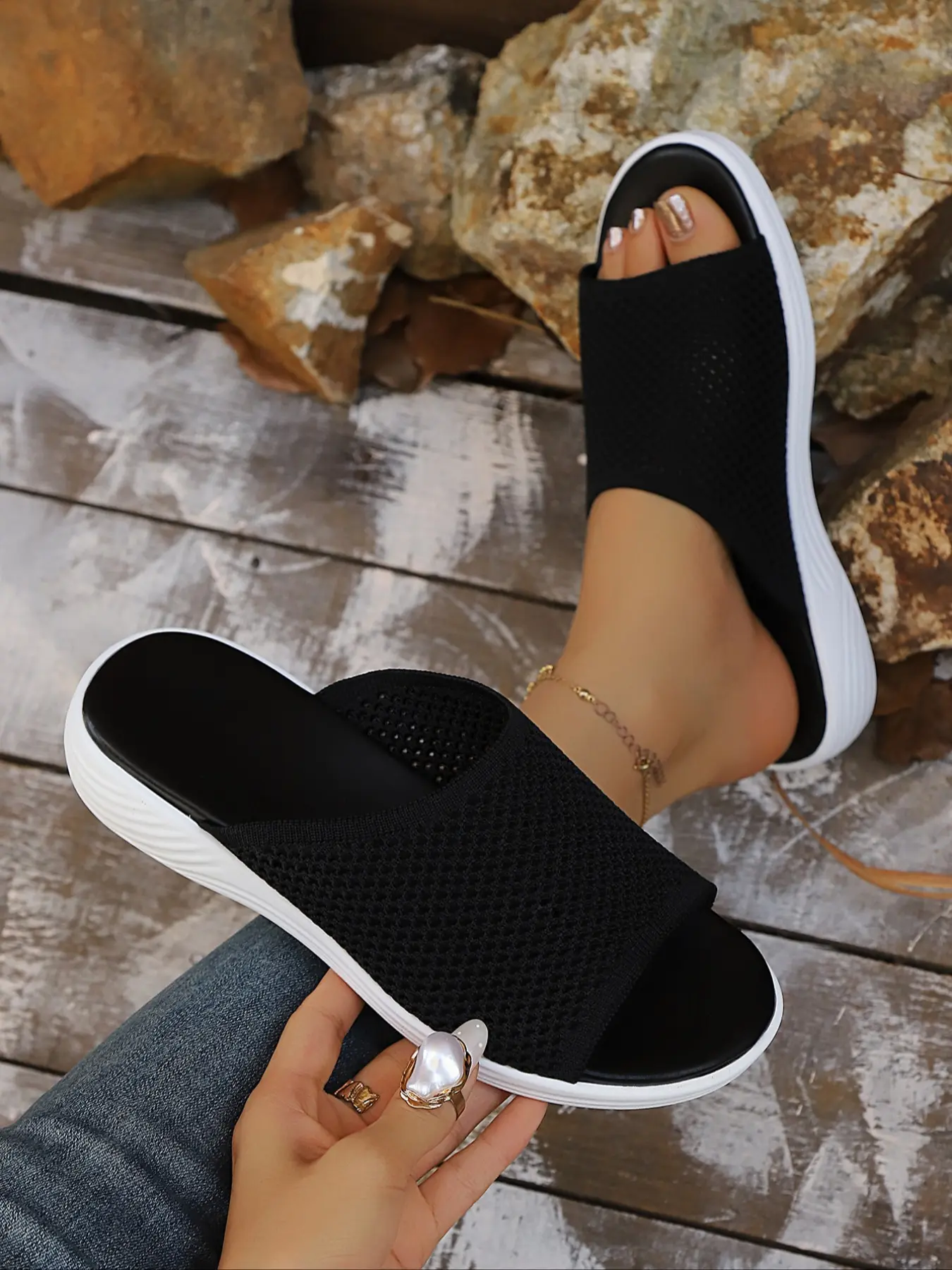 Women's Fashion Breathable Mesh Comfort Sandals, Casual All-Season Slip-On Shoes, Durable Lightweight Daily Wear Footwear, Unique Sandals, Slipper Shoes, Summer Slippers, Black