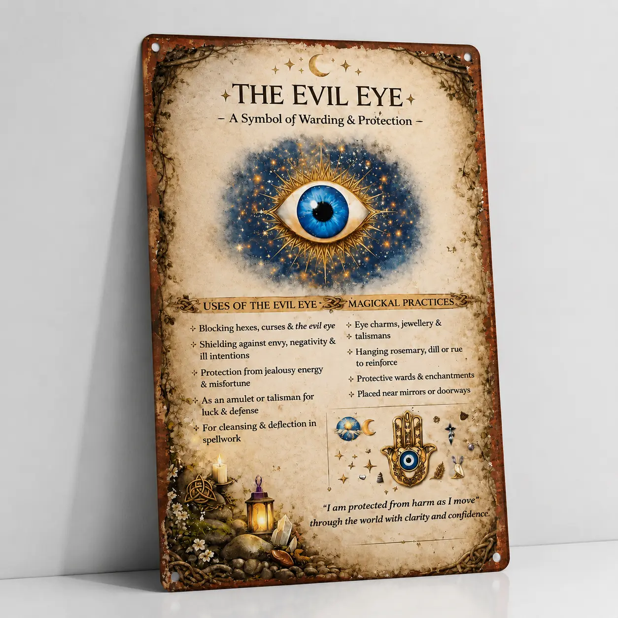 Vintage Evil Eye Hamsa Hand Metal Tin Sign - Home Decor Products, Gothic Home Decor, Decorative Wall Plaque, Door Hanging Sign, Hangable Spiritual Protection Vintage Plaque Decoration for Entrance Doorway, 8x12 in