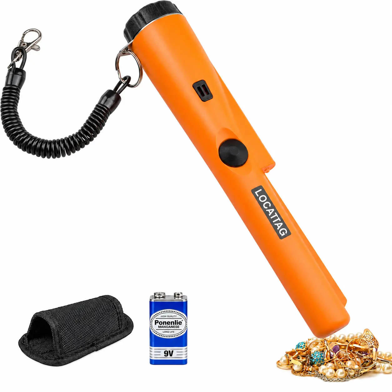 LOCATTAG Handheld Metal Detector Pinpointer - 128°/360° Detection - Buzzer/Vibration Alerts - Durable Plastic Body - Metallic Finish - Ergonomic Design - For Gold,Silver - Battery-Powered (Included) - Efficient Treasure Hunting Tool for Hobbyists
