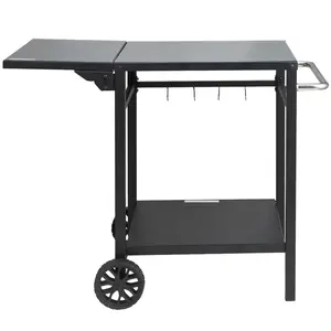 VEVOR Outdoor Grill Dining Cart with Double-Shelf,  BBQ Movable Food Prep Table, Multifunctional Foldable Iron Table Top, Portable Modular Carts for Pizza Oven, Worktable with 2 Wheels, Carry Handle