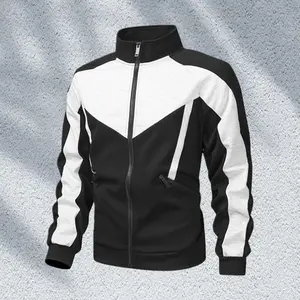New Men's Casual Sports Versatile Colorblock Patchwork Stand Collar Cardigan Composite Long Sleeve Hoodie Jacket Suitable for Daily Outings Fitness Training daily outdoor coats  winter jacket