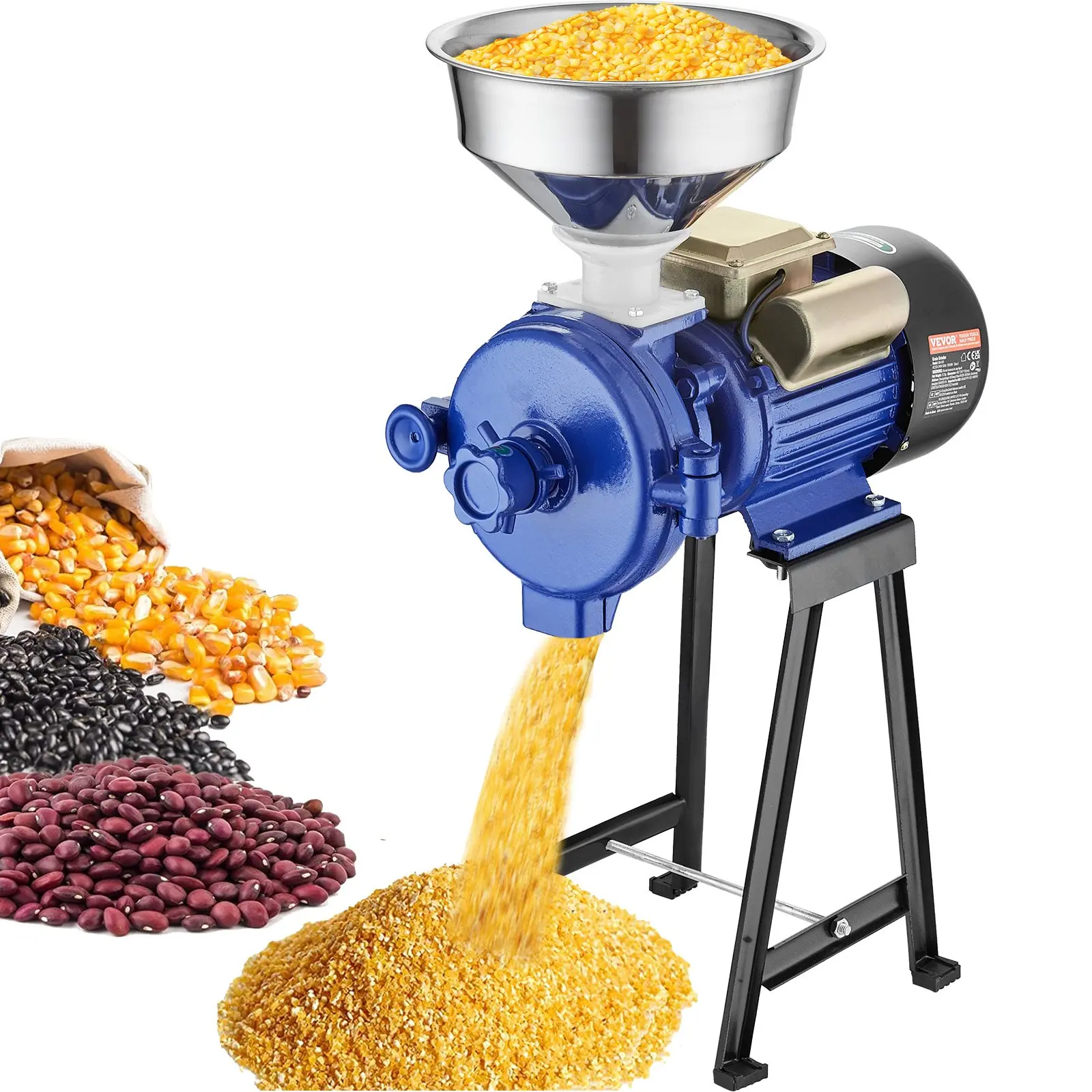 VEVOR GM-001 3000W Heavy-Duty Commercial Electric Grain Mill Grinder with Premium Milling Disc, 1400 r/min, Funnel, Adjustable Thickness Dry Powder Maker, 46.7 lbs, Easy to Use for Corn, Feed, Flour