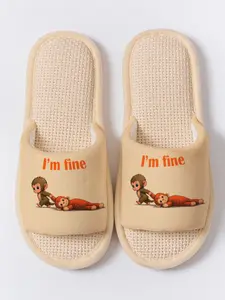 Humorous Self-Deprecating I'm Fine Monkey Print Toe-Open Slippers, All Season Soft Sole Home Floor Slipper, Anti-Slip Breathable Non-Odor