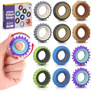 BY-386 Fidget Adults Sensory Rings: 12 Pack Texture Spinner Rings - Stress Relief Sensory Ring for Kids ADHD - Quiet Desk Fidgets for Anxiety Office for Adults Teens