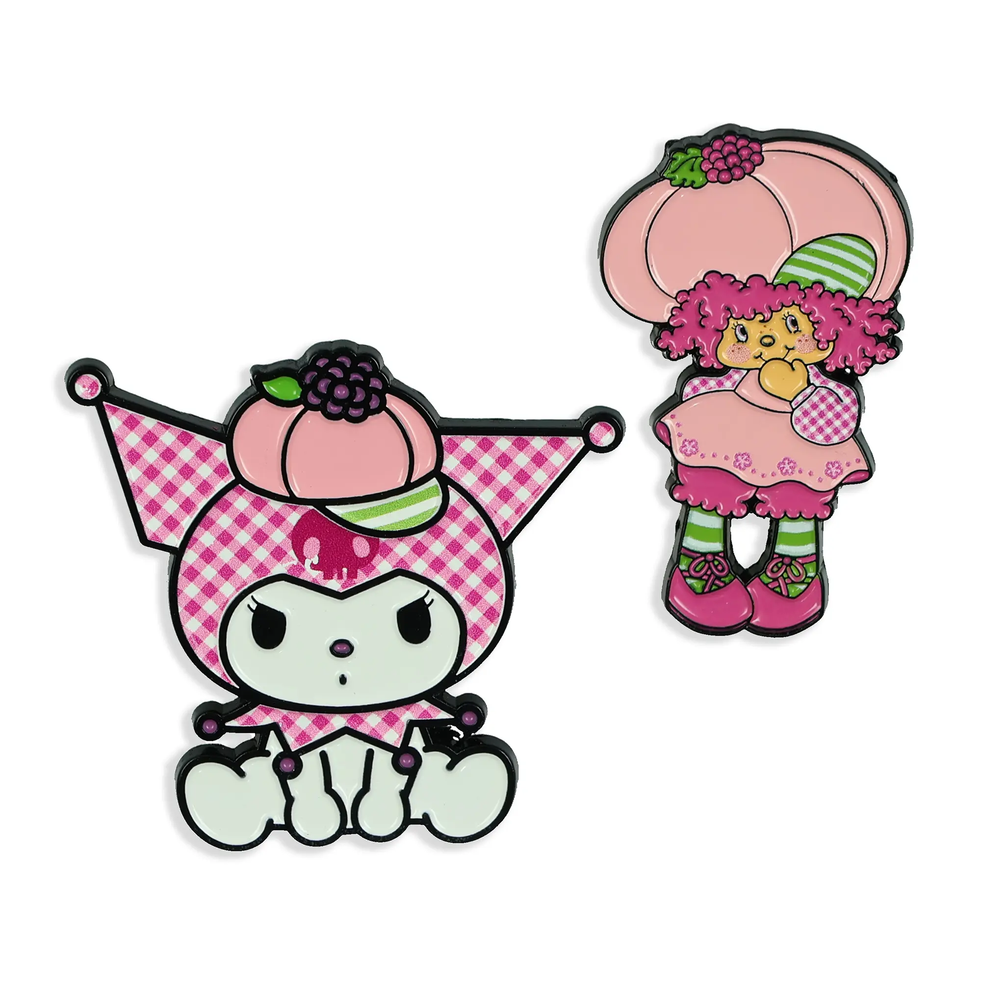 Hello Kitty X Kuromi Enamel Brooch Pin Clip 2-Pack Set, Collectible Decor Pins for Backpack, Strawberry Shortcake Themed Fashion Clothes Accessory
