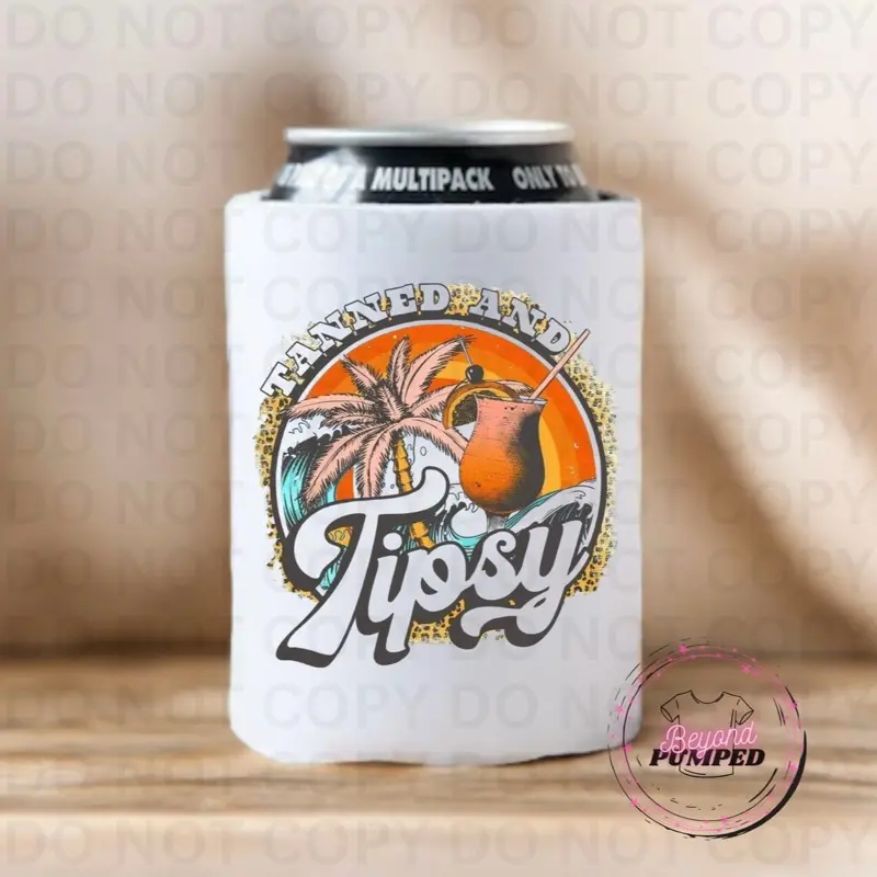 Tanned and Tipsy - 12oz Sublimation Can Koozie