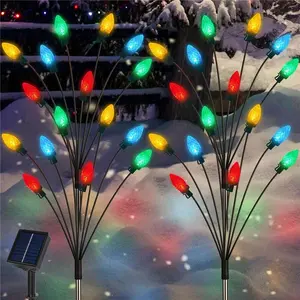 Set of 4 Solar Christmas Lights Outdoor, C7 Vintage Swaying Firefly Garden Lights, 8 Modes Colorful Pathway Stakes for Yard, Waterproof Solar Holiday Decorations for Lawn, Xmas Tree, Patio & Walkway Décor, Christmas decoration, solar lights