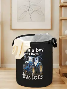 Large Capacity Laundry Basket with Beach Cart Print Pattern, Durable Fabric Handle Laundry Hamper for Home and Toys Storage, Foldable Design