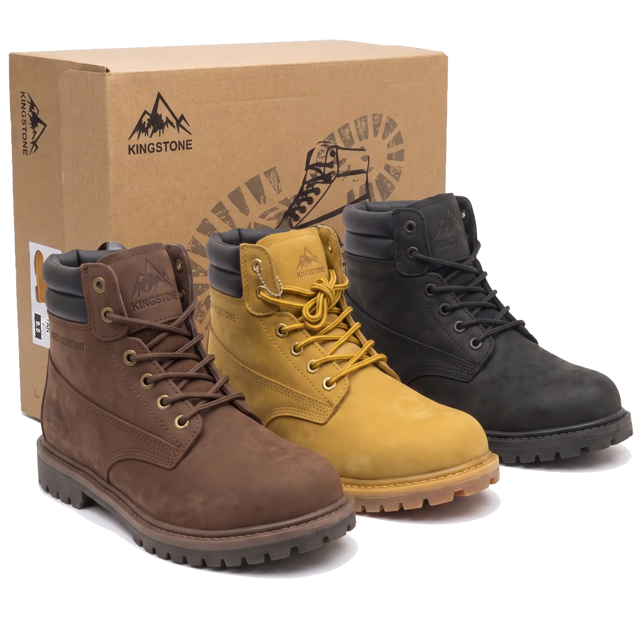 Men Round Toe Work Boots Water Resistant Construction Shoes Padded Collar Rugged Slip Resistant Sole