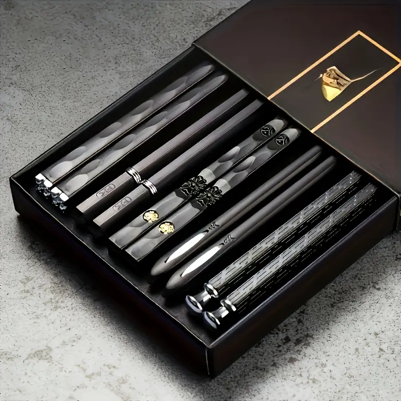 5-pair High-quality Chopstick Set with Non-slip Textured Handles for Easy Gripping. Elegant Tableware for Sushi And Asian Cuisine, Perfect for Holiday Parties, Restaurants, And More. A Stylish Holiday Gift for Men And Women.