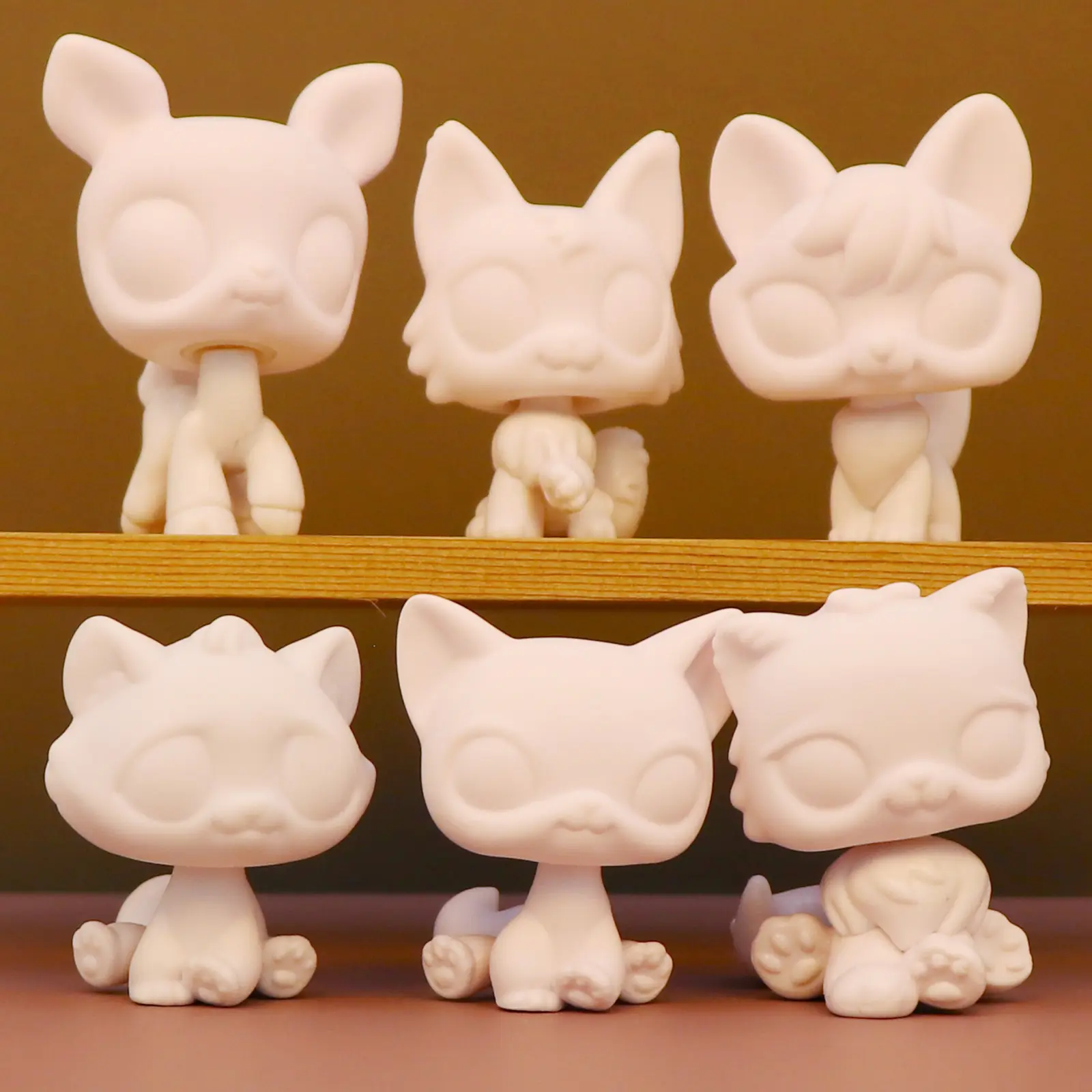 6-Piece Blank White Unpainted Standing Cat Figurines Set - Lightweight, Smooth Sturdy Customizable Paintable Mini Kitten Bobblehead Plastic Toys, Back to School DIY Craft Supplies, Decorative Display Gifts for Kids