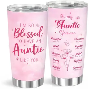 Aunt Gifts for Mothers Day, Auntie Stainless Steel 20oz Tumbler, Mothers Day Gifts for Aunt from Niece or Nephew, Insulated Travel Mug with Lid and Straw, Unique Gift Ideas for Auntie