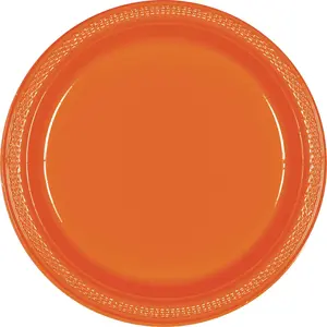 Vibrant Orange 7" Round Plastic Dessert Plates - 20 Pack