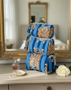 Small Tiger Block Toiletry Bag in Blue