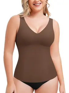 Women's Seamless High Elasticity Compression Shapewear Vest, Underwear, Soft Comfortable Smooth V Neck Top, Waist Trainer Belly Control, Hide Flabby Skin