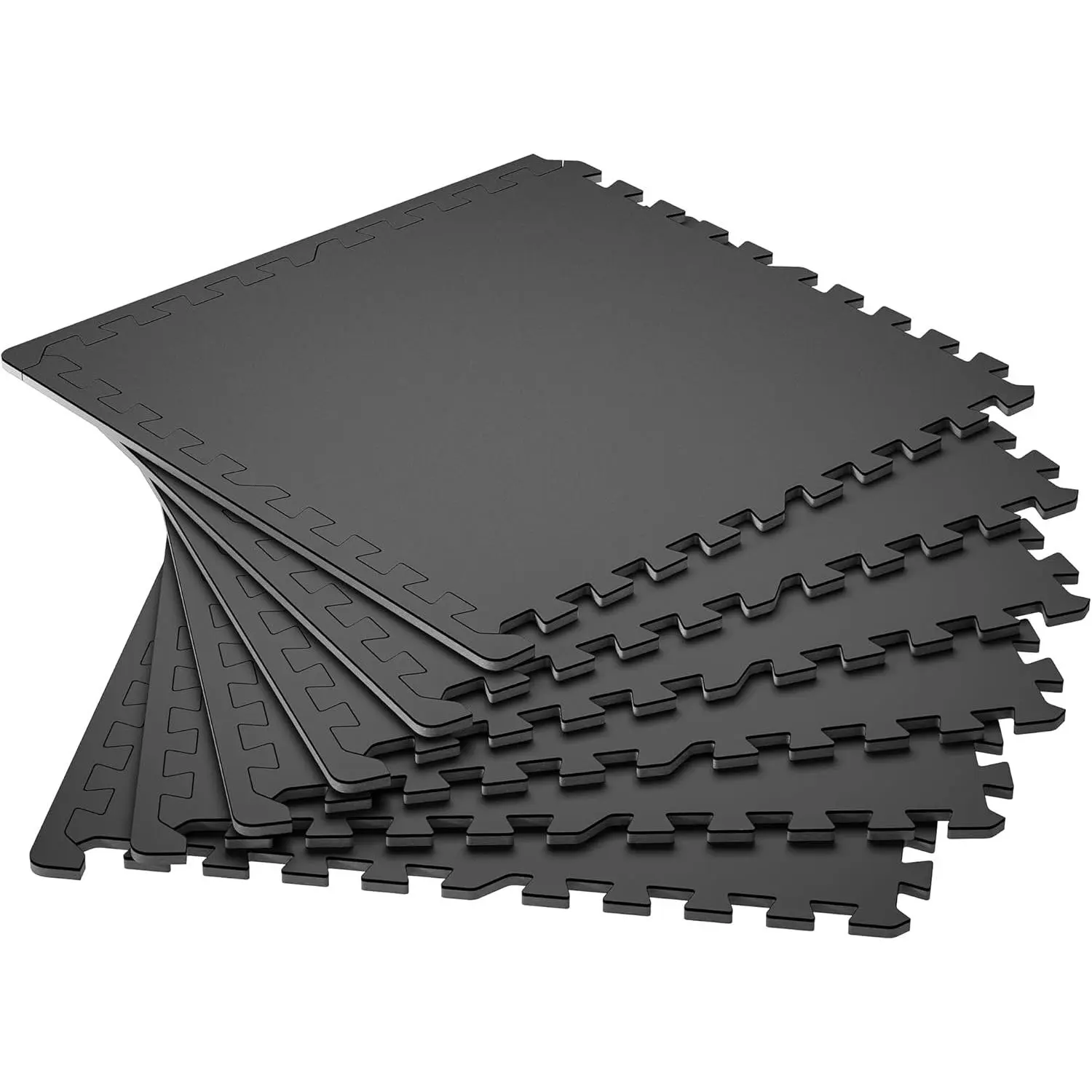0.4 Inch Gym Flooring for Home Gym, 6 Tiles Gym Floor Mat with Heavy Duty Rubber Top, Interlocking Rubber Flooring Mats, 24"" x 24"" Workout Exercise Equipment Mats (24 sqft), Black
